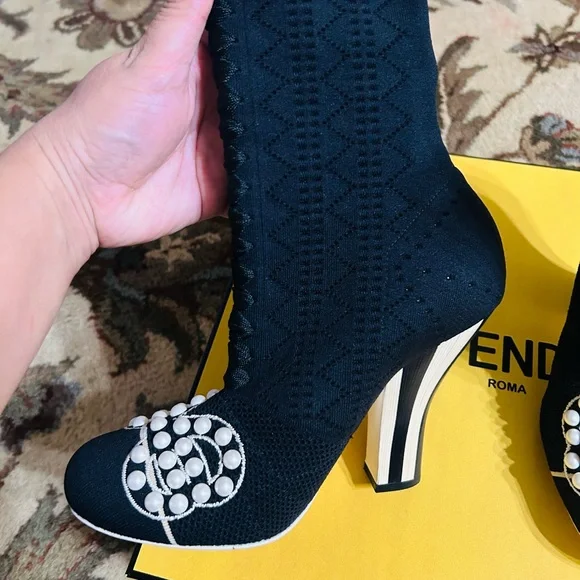 FENDI BOOTS TRONCHETTO FIL.3 WITH PEARLS 7.5 SIZE - Picture 12 of 14